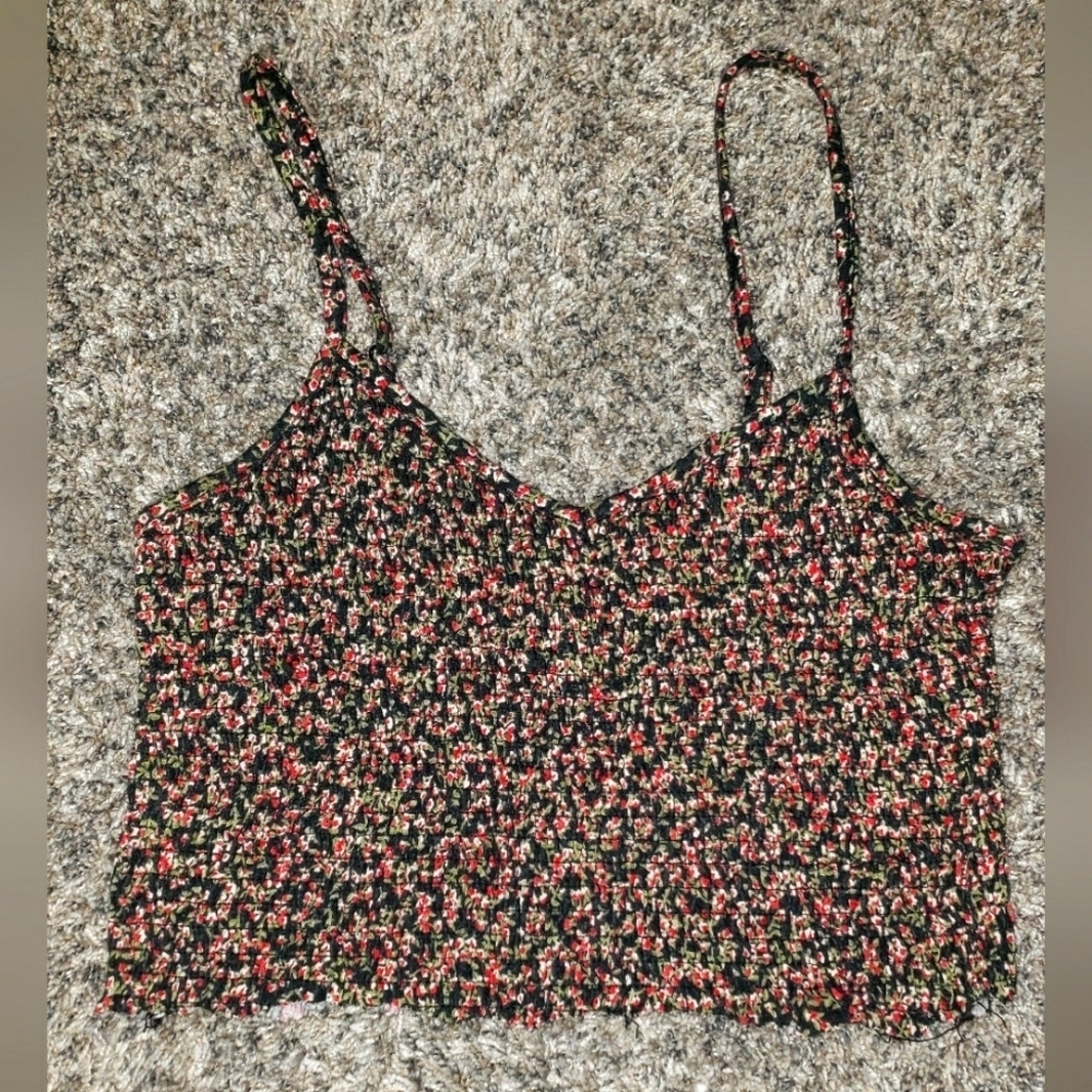 Willow Root| Floral Fitted Spaghetti Strap Crop Top